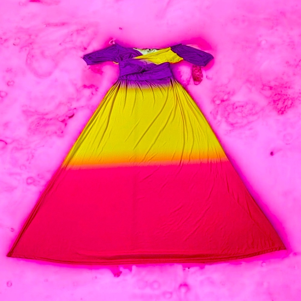 Gibiu Pink and Yellow Off the Shoulder Sundress for spring and summer wear. - Picture 5 of 12